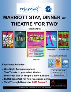 Dinner and Theatre at the Lincolnshire Marriott including an overnight stay for two with buffet breakfast at Three Embers, dinner at Wright's Brew and Bistro, and two tickets to a current theatre production.
